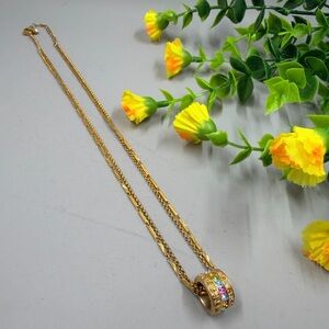 Butler Signed Vintage Gold Plated Multicolor Crystal Ring Necklace